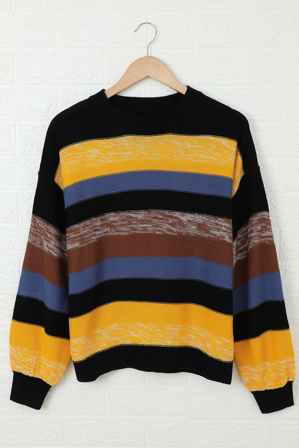 Multicolor Color Block Highlight Balloon Sleeve Sweater