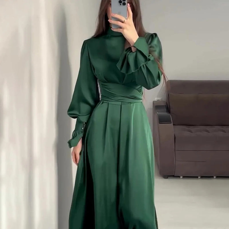 Tossy Ruffled Bandage Elegant Maxi Dress For Women Patchwork Slim Lace-Up Solid Vintage Evening Partywear Ladies Long Dress 2024