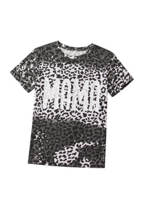 Black MAMA Leopard Print Short Sleeve Casual Graphic Tee