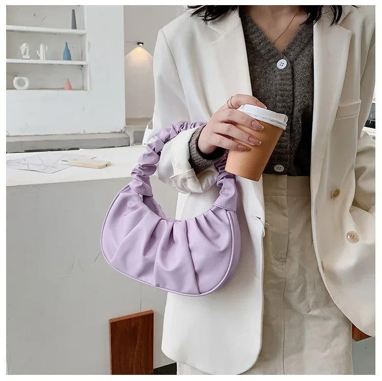 Fashion Pleated Handlebags for Women PU Cloud Bags Leisure Armpit Bag Shopping Shoulder Bags Dumpling Handbag Female Hand Bags