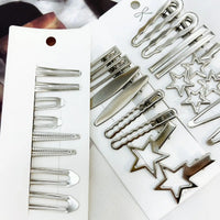 24Pcs/Set Y2K Silver Metal Hairpins for Women Girls Star Hair Clip Multiple Styles Seamless Duckbill Clip Girls Hair Accessoires