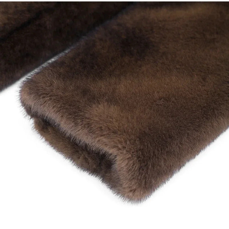 Dark Brown Faux Fur Long Overcoat For Women Fashion Lapel Single Breasted Loose Fluffy Plush Warm Coat Winter Thicken Outerwear