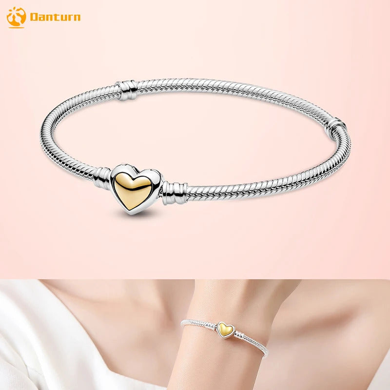 Danturn 925 Sterling Silver Bracelets Gold Heart, Butterfly Crown Women Bangles Luxury Jewelry Anniversary GIft DIY Fashions