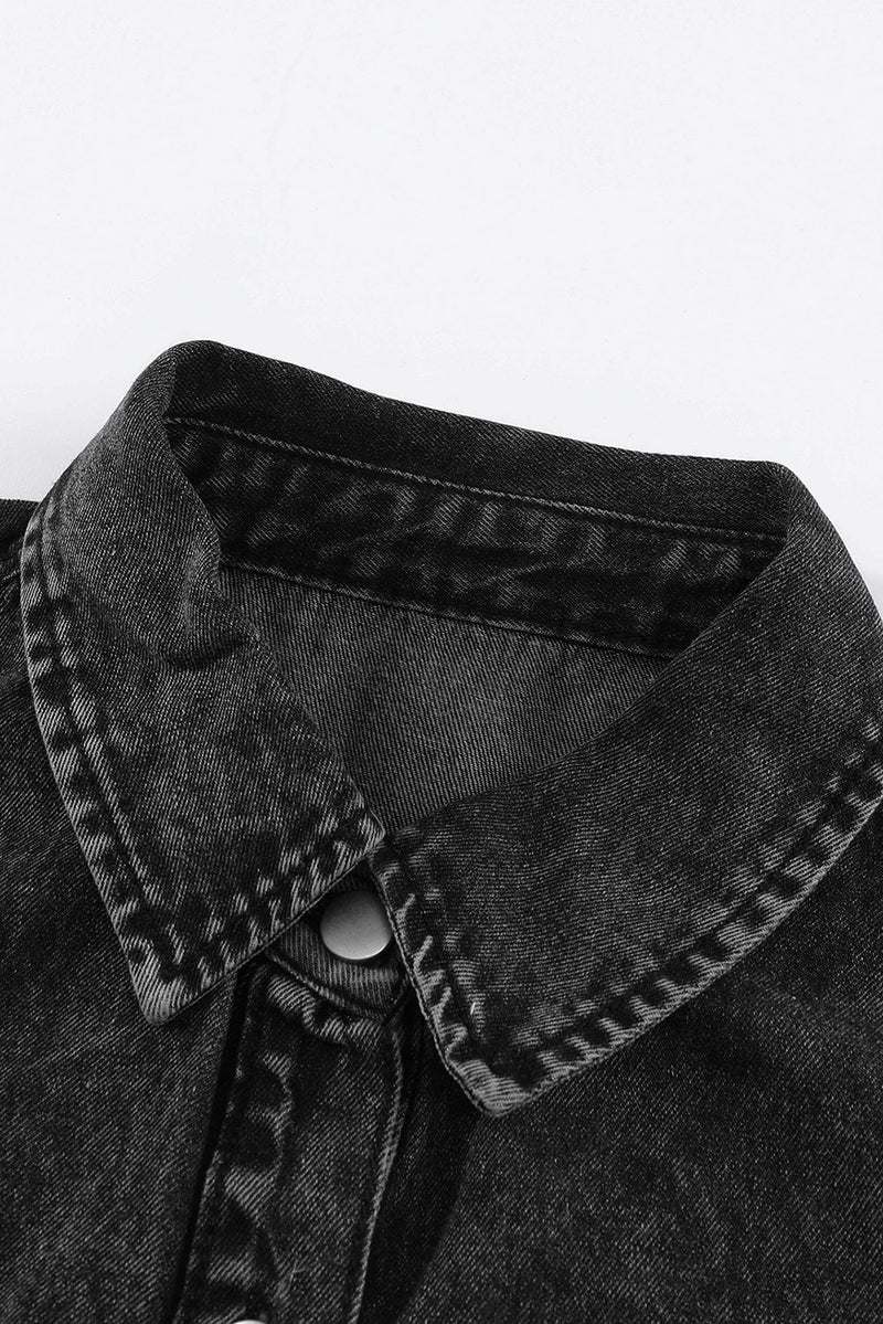 Blank Apparel - Black Pocket Raw Hem Buttoned Denim Jacket