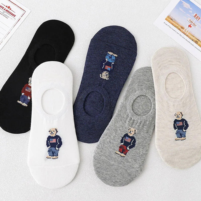 Socks Women's Shallow Mouth Korean Cute Little Bear Socks Cartoon Shallow Mouth Socks Summer Thin Anime Boat Socks