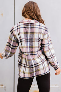 Blue Geometric Plaid Print Pocketed Shacket