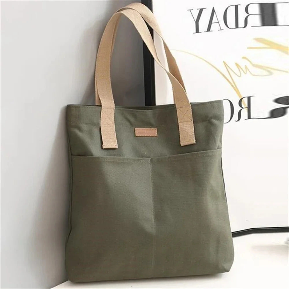 1Pcs Women's Tote Bag Canvas Sewing Thread Large Capacity Advanced Sense Handbag Convenient Practical Female's Commuter Bag