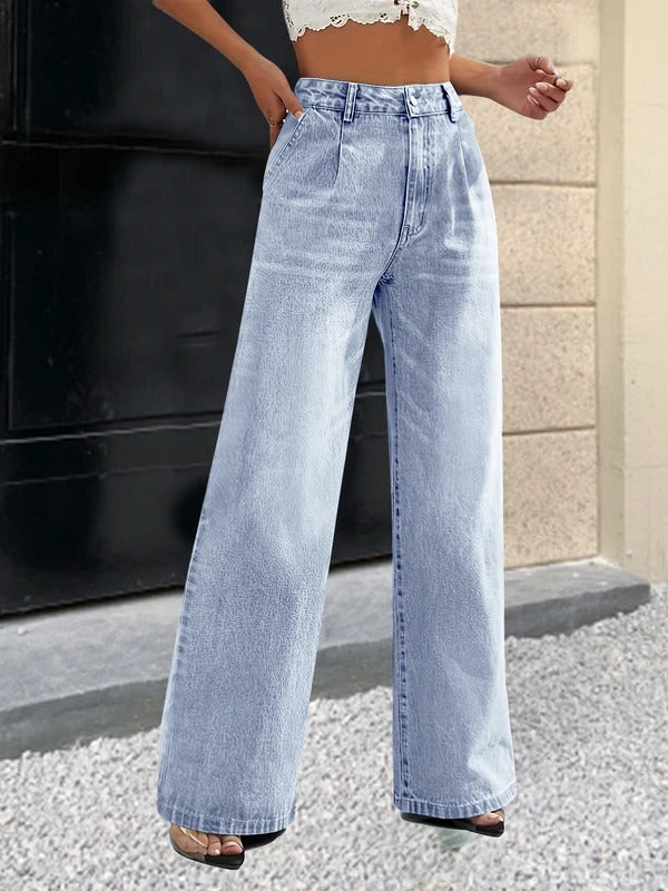 2024 new women's cross-border European and American style light blue jeans women's straight pants slimming casual out all-match