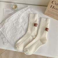 New Middle Tube Mid-Tube Socks Keep Warm Solid Color Snow Boot Socks Heel Furry Label Knitted Ins Women Socks Autumn