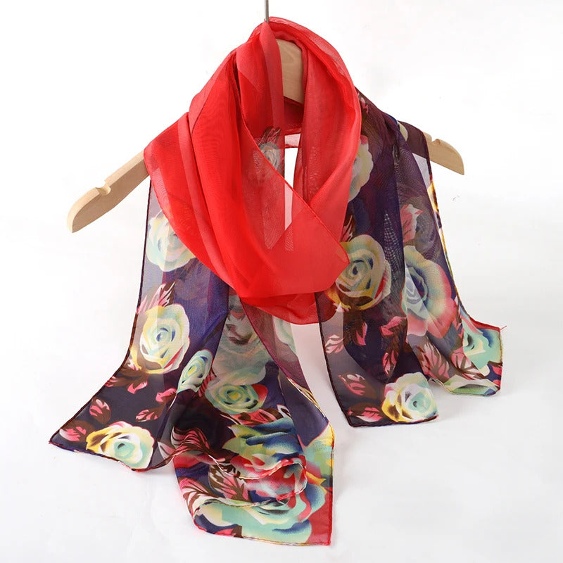 2024 New Print Chiffon Scarf Shawl Women Sunscreen Silk Scarf Turban Long Wrap Beach Travel Outdoor Accessories Trendy Headband