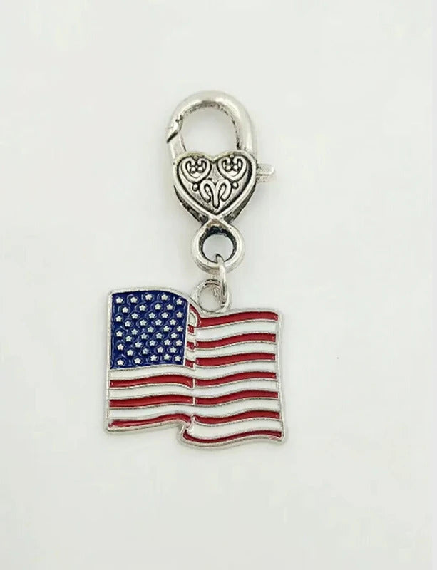 American Flag Enamel Dangle Bead pendant Lobster Keychain charm Fit Charm  Key Chain Purse Decor