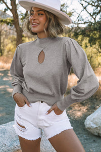 Gray Mock Neck Keyhole Sweater