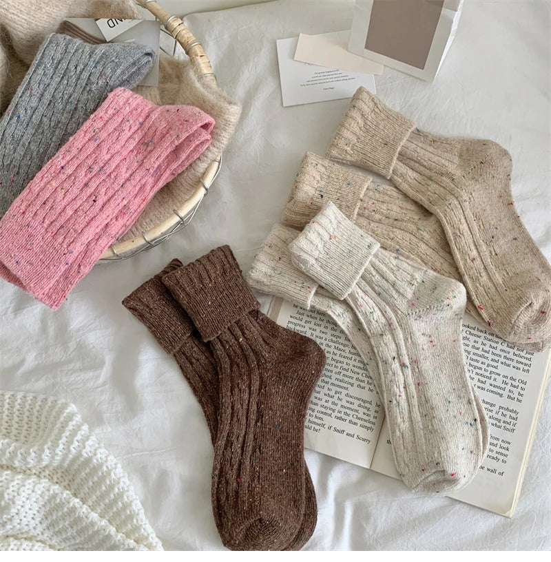 Women's Socks Winter New Novelty Fashion Japanese Style Casual Crew Socks Warm Striped Autumn Simple Wool Socks For Girls Trendy