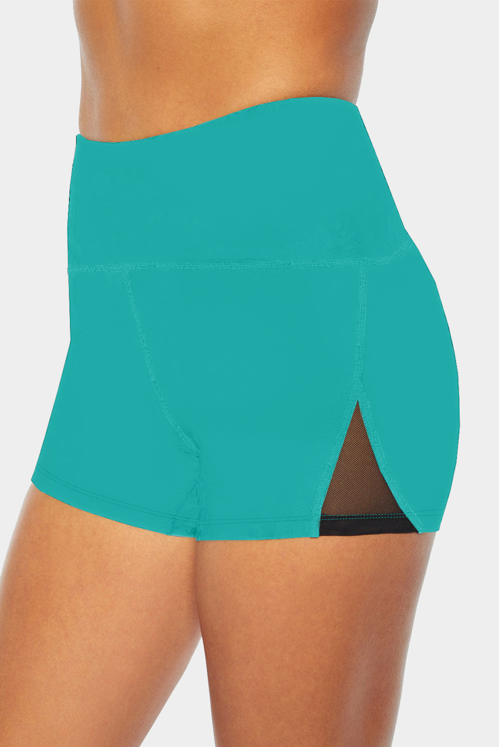 Blue Mesh Cutout Patchwork Swim Shorts