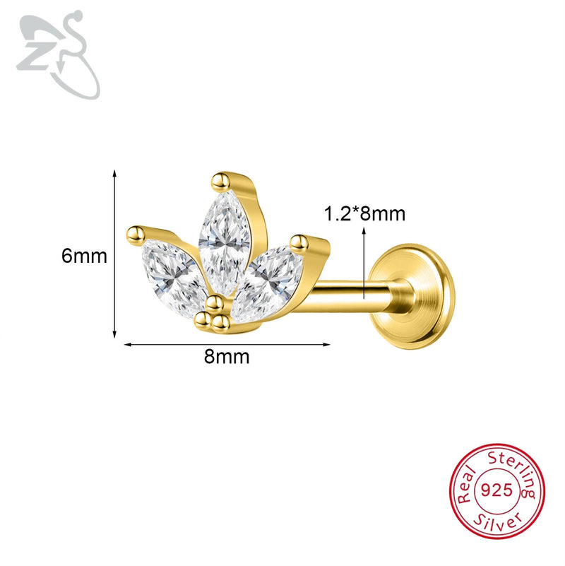 ZS 1PC 925 Sterling Silver Lip Ring Gold Color Labret Lip Stud Snake Cross Star Lip Piercing for Women Men 16G Cartilage Earring