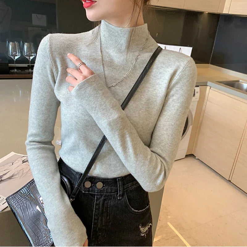 Turtleneck Sweater Women Fashion New Stretch Tops Women Knitted Pullovers Long Sleeve Bottoming Knitted Sweater