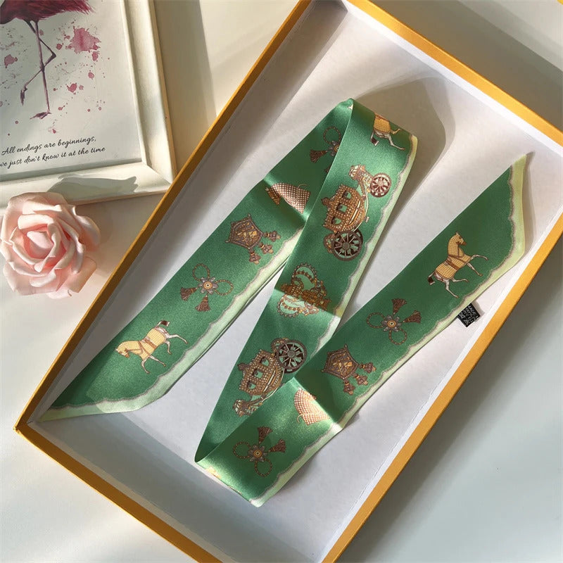 2022 Luxury Silk Scarf Slim Hair Accessories Fashion Bag Handle Ribbon Ladies Horse Print Headband Belt Ladies Fall New 60SKU