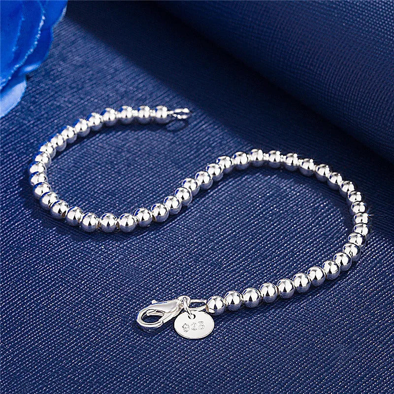 925 Sterling Silver Charm Bracelet for Women, 4mm Beads Chain, Popular Brands Jewelry, Wedding Party, Christmas Gifts