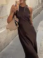 Summer Women Backless Sling Dress Sexy Loose V Neck Sleeveless Split Maxi Dresses 2024 New Female Beach Vacation Party Robes