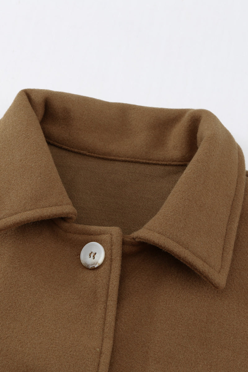 Brown Turn Down Collar Buttoned Baggy Coat with Pocket