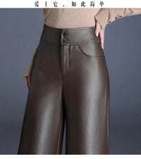 ZUZK High Quality Women PU Leather Wed Leg Pants  Autumn Winter Fashion Warm Long Leather Pants Elegant LeatherTrousers