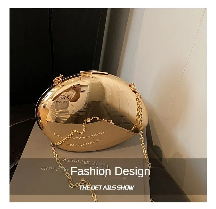 Designer Acrylic Shell Shape Clutch Bag Gold Silver Women Evening Party Bag Cute Shiny Metal Shoulder Crossbody Bags Small Purse