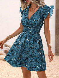 Chic Flower Print Vest A-Line Dress Women Summer V-Neck Mini Skirt Elegant Vacation Dresses