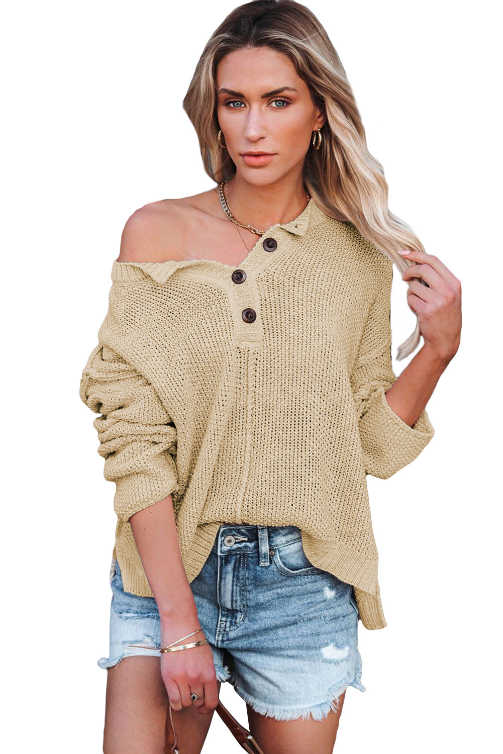 Buttoned Side Split Knit Sweater