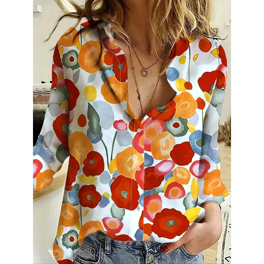 Women's 2024 New 3d Christmas Printed Long Sleeve Shirts Elegant Lapel Long Sleeve Top Winter Spring Single-Breasted Basic Shirt