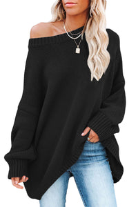 Black Oversize Knitted Drop-shoulder Sleeve Sweater