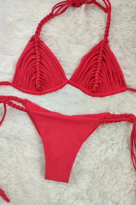 2024 New Bandage Stripe Brazilian Bikini Swimwear Women's Braided Rope Swimsuit Two Piece Set Female Sexy Mujer Beachwear Summer