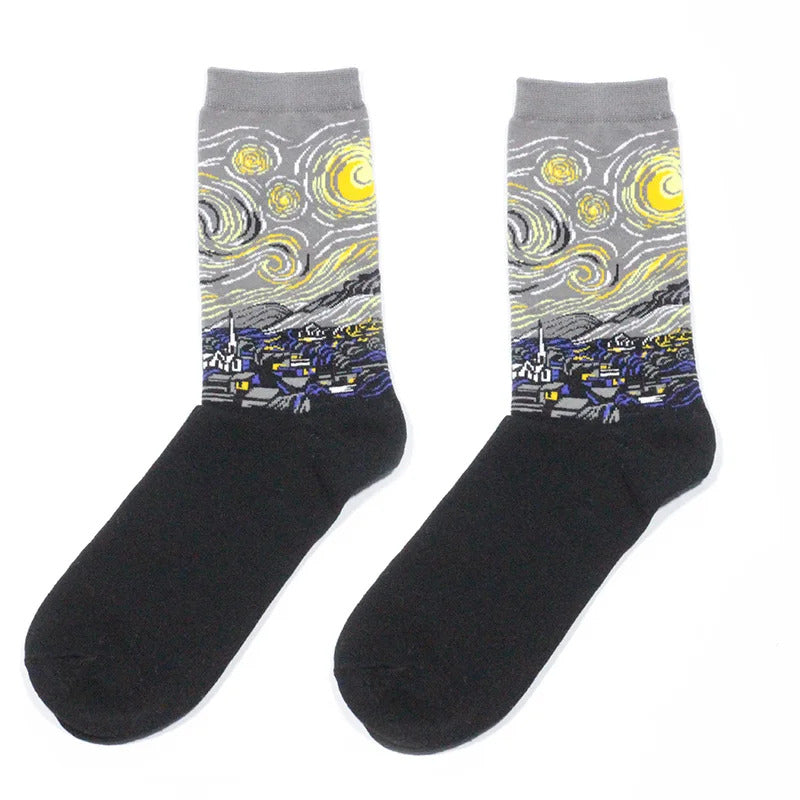 Autumn winter Retro Women Art Van Gogh Mural World Famous Oil Painting Series Men Socks Funny Socks