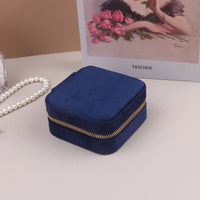 Velvet Jewelry Box For Women Geometric Sqaure Jewelry Storage Case Necklace Ring Earrings Travel Portable Zipper Boxes