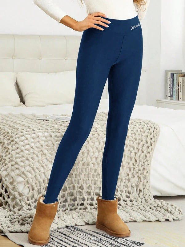 2024 Blue Thick Winter Leggings Women High Waist Warm Fashion Outdoors Leggings Women Autumn Velvet 200G Pants Classic Embroide