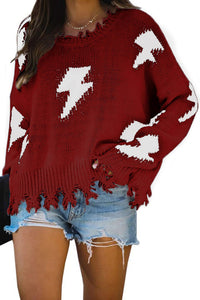 Blacki Distressed Knit Bolt Sweater