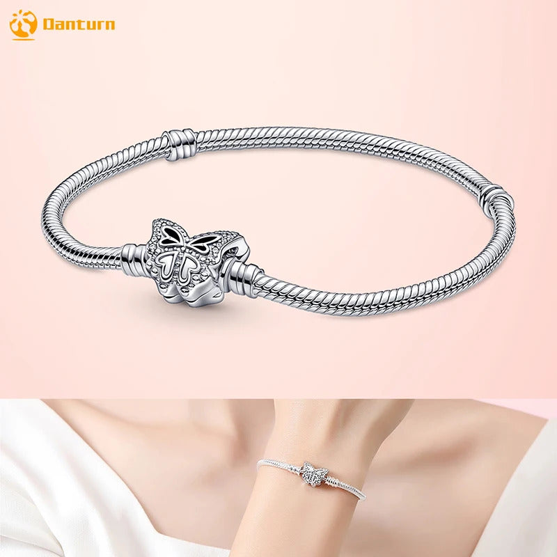 Danturn 925 Sterling Silver Bracelets Gold Heart, Butterfly Crown Women Bangles Luxury Jewelry Anniversary GIft DIY Fashions