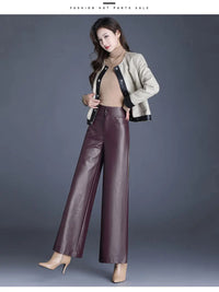 ZUZK High Quality Women PU Leather Wed Leg Pants  Autumn Winter Fashion Warm Long Leather Pants Elegant LeatherTrousers