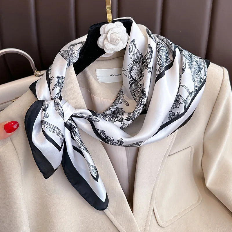 2024 New Fashion 70X70cmPrinted Women's Scarf Pashmina Silk Scarf Square Shawl Decorative Headband Neck Luxury Design Bandana