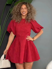 2025 Spring New Puff Sleeve Mini Dress For Women Elegant Back Lace Up Short Party Dress Female New Chic Lady Evening Vestidos