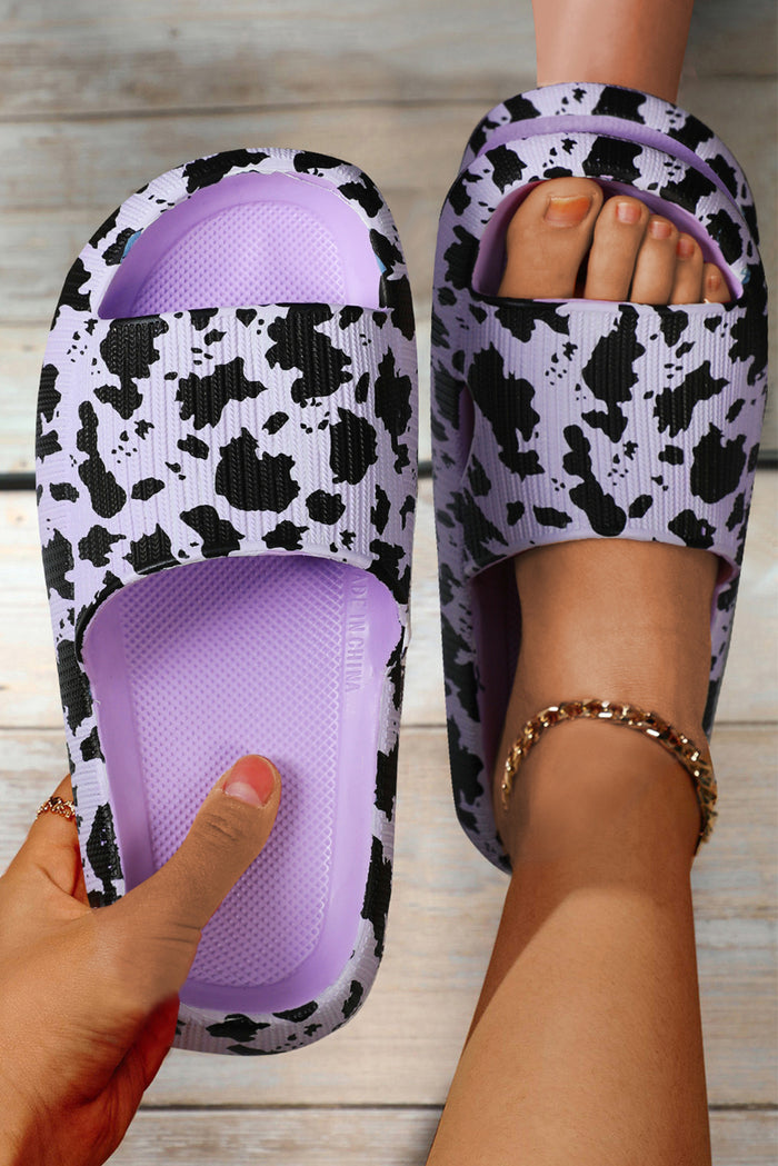 Wisteria Cow Pattern Print Thick Sole Slip On Slippers