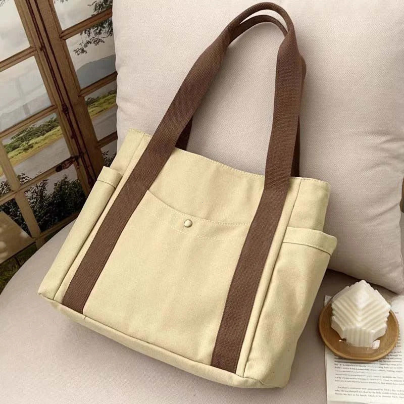 Large Capacity Canvas Tote Bags for Work Commuting Carrying Bag College Style Student Outfit Book Shoulder Bag Bolsos Para Mujer