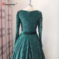 Dubai A-Line Luxury Wedding Evening Dress for Women Muslim 2024 Long Sleeves Sequin Plus Size Formal Prom Party Gown Customized