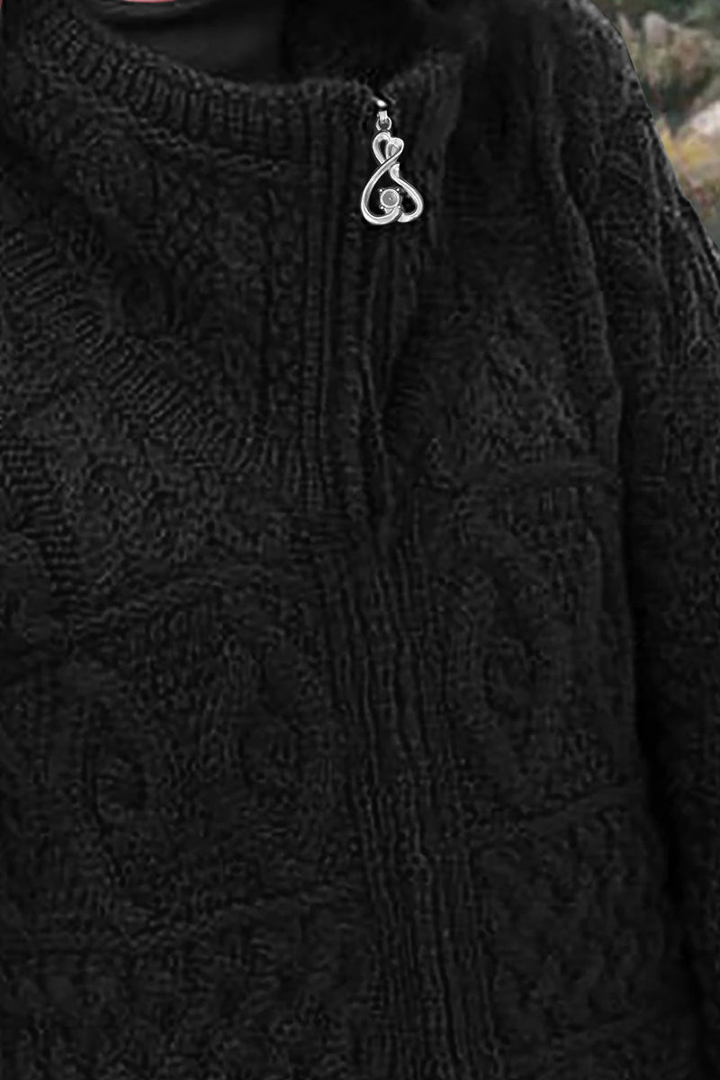 Black Zip-up Open Front Knitted Sweater