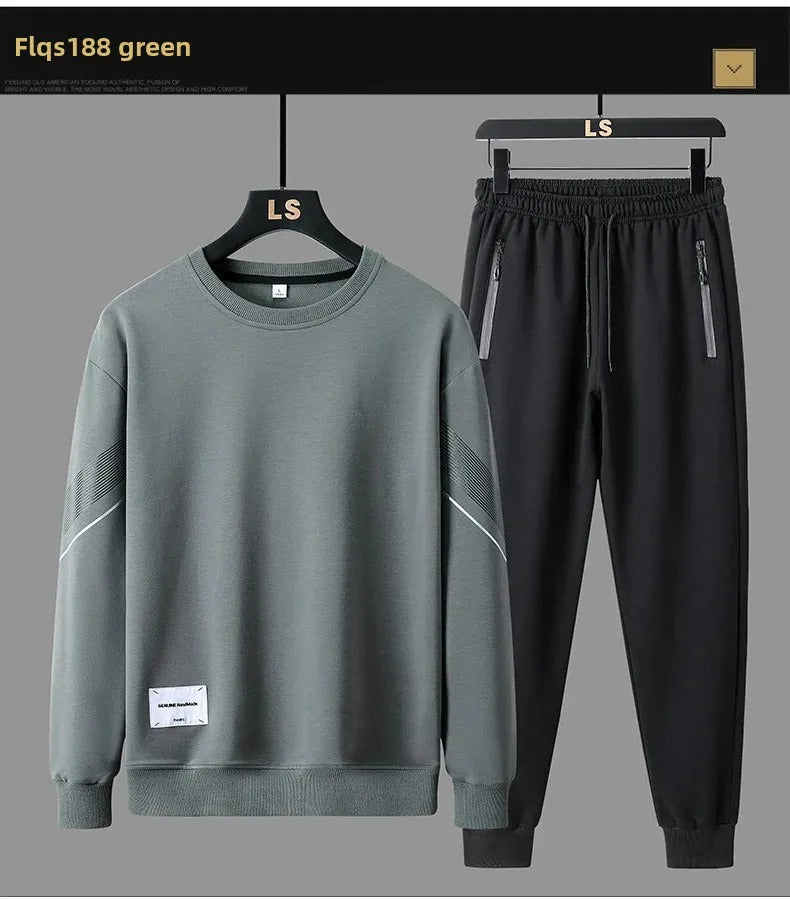 Men's 2024 Sweatshirt Set Round Neck Spring Autumn Casual Sports Two-Piece Loose Fit Comfortable Streetwear Fashion