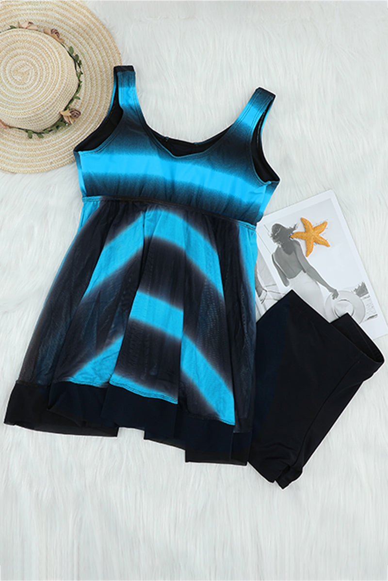 Sky Blue Tie Dye Ombre Swimdress Tankini Set