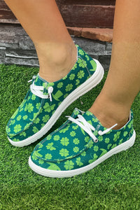 Blackish Green Clover Print Criss Cross Slip On Canvas Shoes