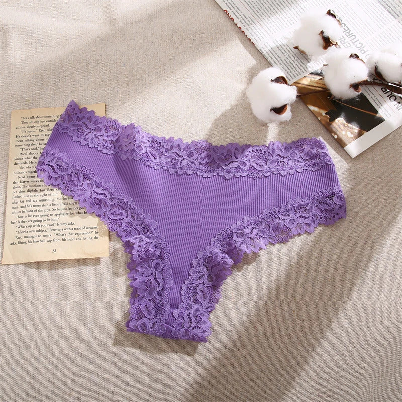 5Pcs/set Women Cotton Panties Floral Lace Intimate Underwear Trendy Patchwork Lace Briefs Female Soft Underpants Lingerie S-XL