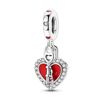 S925 Sterling Silver Valentine's Day Red Series Red Heart Charm Bow Ring Heart Necklace Fit Bracelet DIY for Women Jewelry Gift