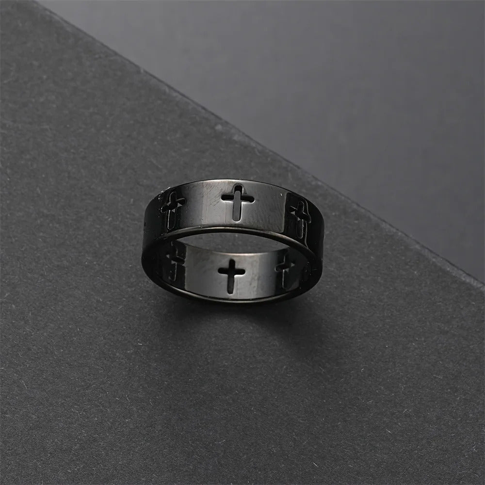 3pcs Set Men's Stainless Steel Metal Cross Pendant Chain Necklace Bracelet Ring Jewelry Set Male Hip Hop Daily Wear Accessories