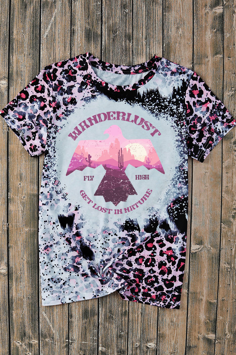 Pink Tie Dye Leopard Eagle Letter Western Graphic Tee